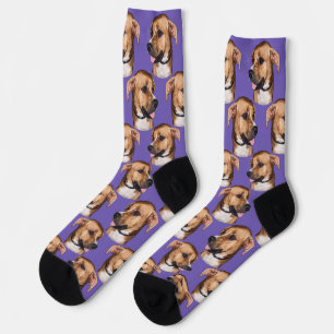Personalized dog face photo Purple Cute Fun Pet Socks