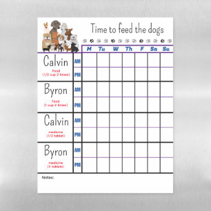 Personalized Dog Feeding Chart Magnetic Dry Erase Sheet