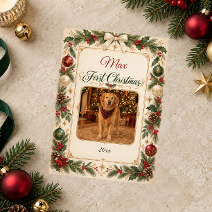 Personalized Dog First Christmas Portrait Holiday Card