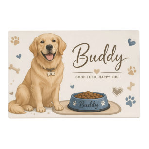 Personalized Dog Food Bowl Mat with Pet Name