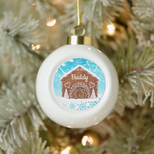 Personalized Dog Gingerbread Dog House Ceramic Ball Christmas Ornament
