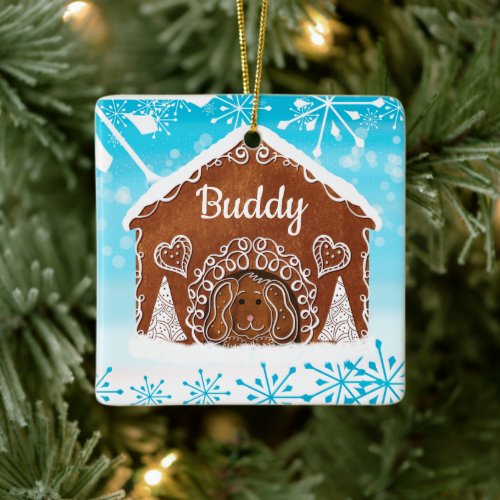 Personalized Dog Gingerbread Dog House Ceramic Ornament