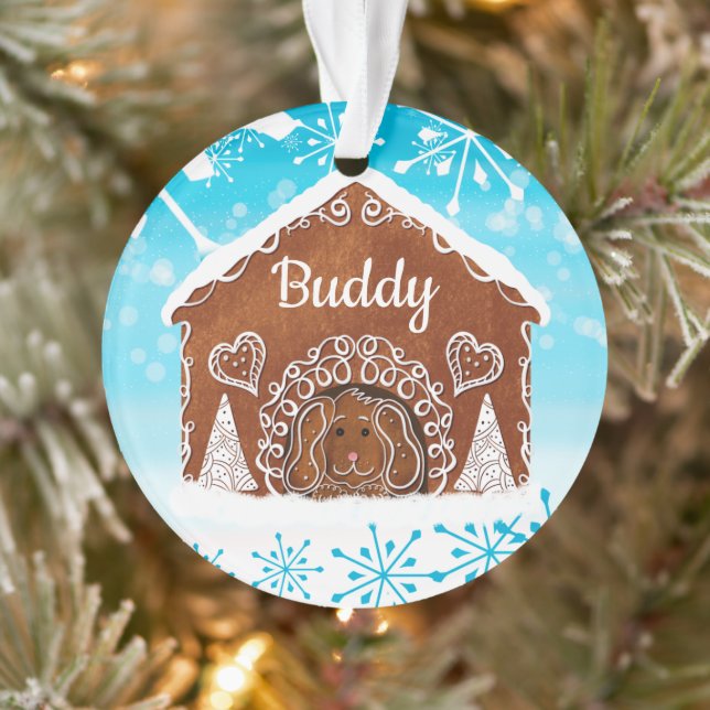 Personalized Dog Gingerbread Dog House  Ornament (Tree)