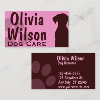 Personalized Dog Groomer Pink Burgundy Paw Print Business Card