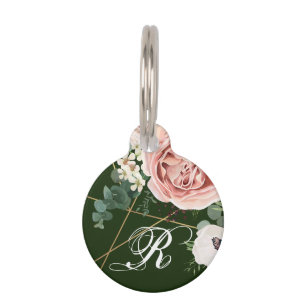 Personalized Dog ID Tag Geometric Garden Rose Hunt
