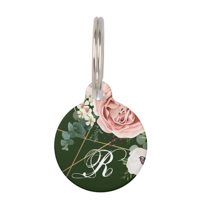 Personalized Dog ID Tag Geometric Garden Rose Hunt (Front)
