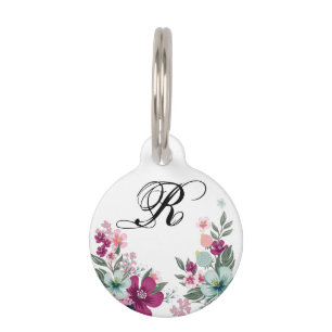 Personalized Dog ID Tag Tropical Flower on White