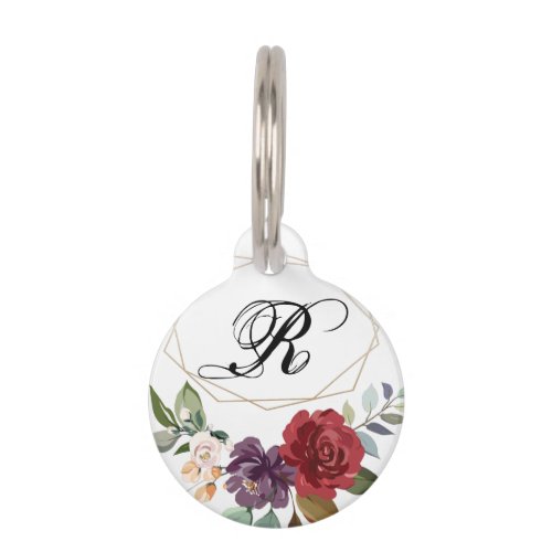 Personalized Dog ID Tag White Roses Gold Geo