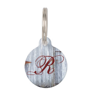 Personalized Dog ID Tag White Wash Wood Barn Door