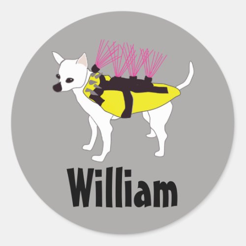 Personalized Dog in Spiked Coyote Jacket Classic Round Sticker