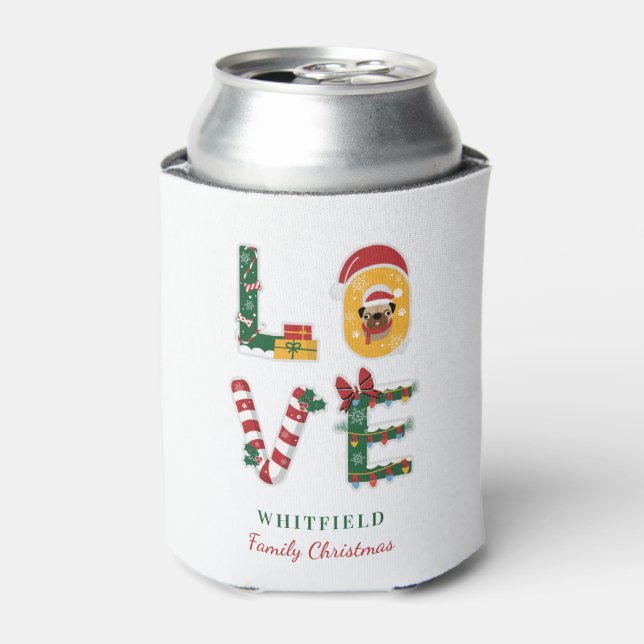 Personalized Dog LOVE Family Christmas Holiday Can Cooler (Can Front)