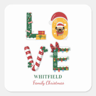 Personalized Dog LOVE Family Christmas Holiday Square Sticker