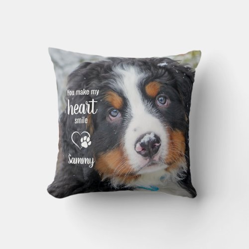 Personalized Dog Lover 2 Pet Photo Throw Pillow - Celebrate your best friend with a custom pet memorial pillow . This is the perfect gift for yourself, family or friends to honor those loved .  
This dog lover pillow is perfect of dog and cat.
Quote " You make my heart smile "
COPYRIGHT © 2020 Judy Burrows, Black Dog Art - All Rights Reserved. Personalized Dog Lover 2 Pet Photo Throw Pillow