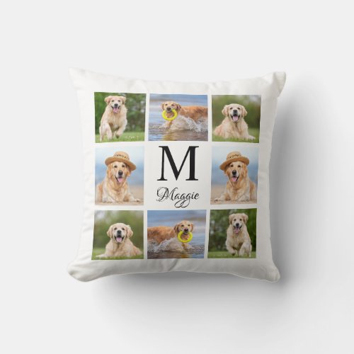 Personalized Dog Lover Pet Keepsake Photo Collage Throw Pillow - Celebrate your best friend with a custom dog photo collage pillow in a white and black design. This unique monogrammed initial and name photo keepsake pet pillow is the perfect gift for yourself, family or friends to honor those loved . 
 We hope your photo dog pillow will bring you joy , peace , and happy memories . 
 Customize with 8 of your favorite pets photos, monogram initial and personalized name.  See 'personalize this template' to change photos , initial and name . It is best to crop your photos centered prior to upload.
COPYRIGHT © 2020 Judy Burrows, Black Dog Art - All Rights Reserved. Personalized Dog Lover Pet Keepsake Photo Collage Throw Pillow