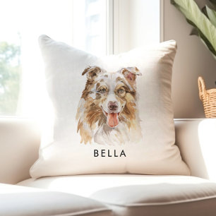 Personalized Dog Lover Watercolor Dog Mom Gift Throw Pillow