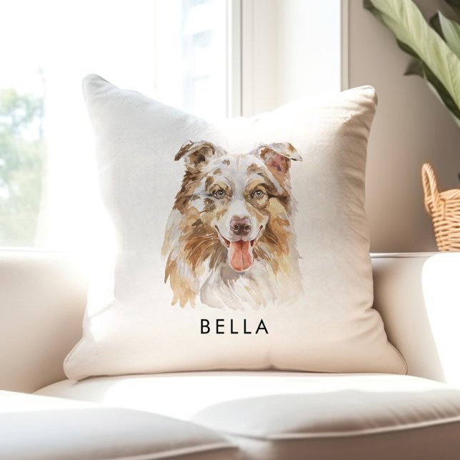 Personalized Dog Lover Watercolor Dog Mom Gift Throw Pillow (Creator Uploaded)