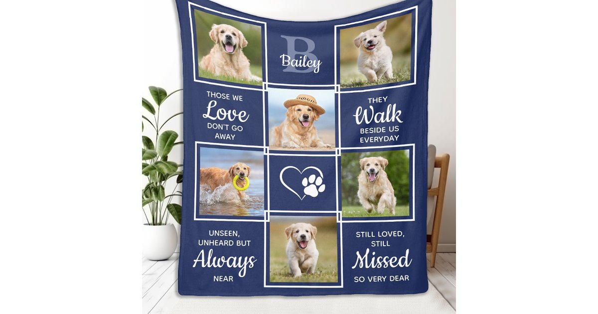 Personalized Dog Memorial Gift - Pet Photo Collage Fleece Blanket | Zazzle
