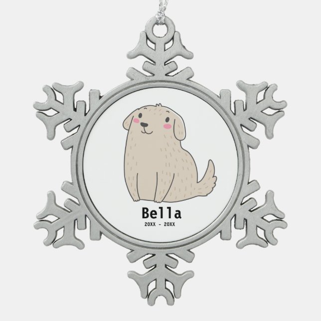 Personalized Dog Memorial Ornament, Photo Keepsake Snowflake Pewter Christmas Ornament (Front)
