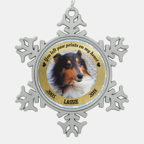 Personalized Dog Memorial You Left Paw Prints Snowflake Pewter Christmas Ornament