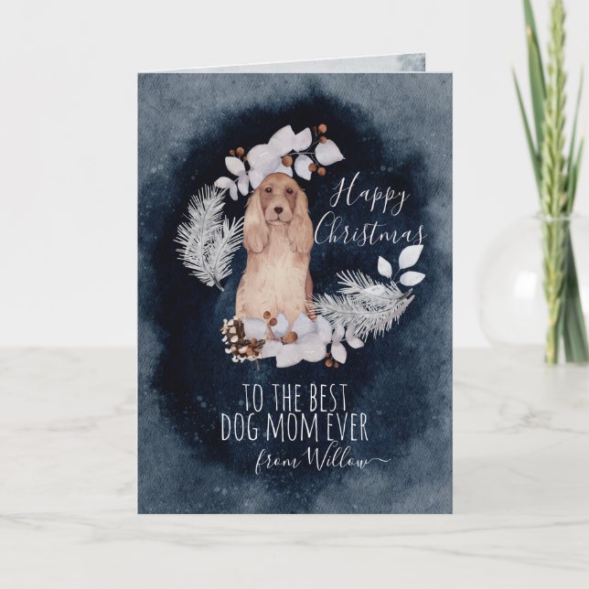 Personalized Dog Mom Cocker Spaniel Christmas Holiday Card (Front)