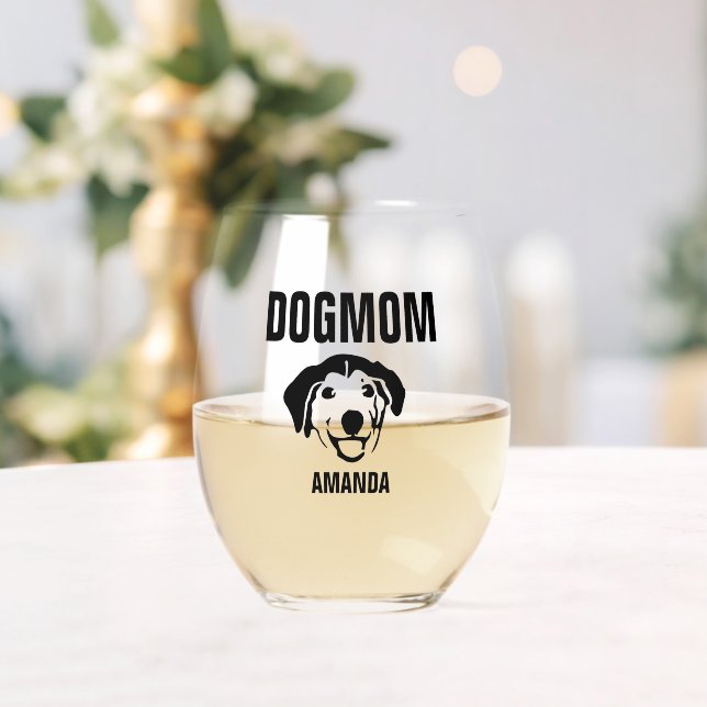 Personalized Dog Mom Custom Name Stemless Wine Glass (Insitu (Wedding))