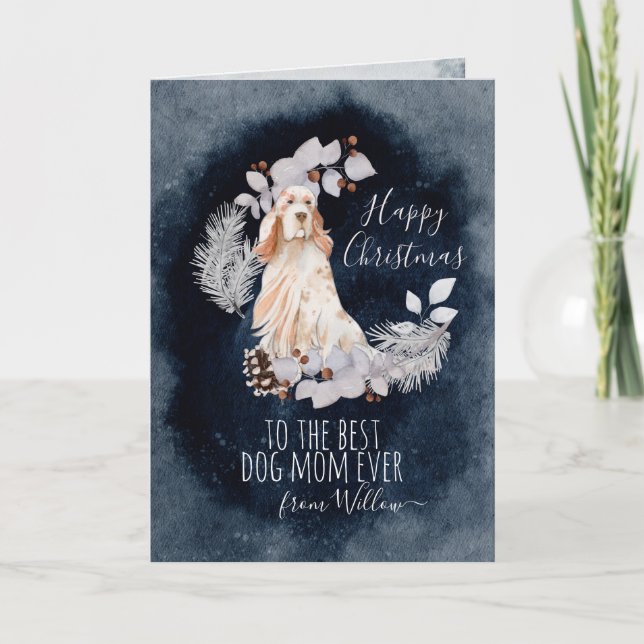 Personalized Dog Mom English Setter Christmas Holiday Card (Front)
