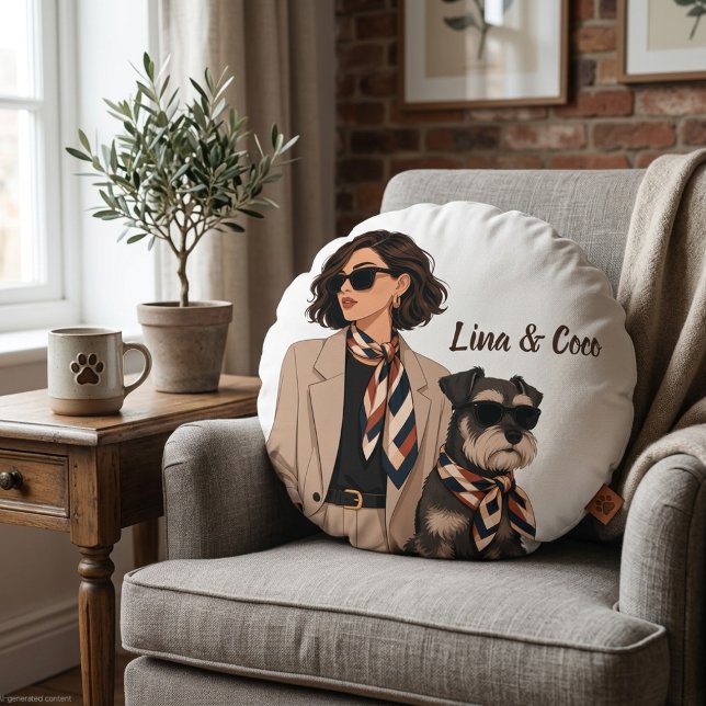 "Personalized Dog Mom Gift" "Custom Pet Owner  Round Pillow (Creator Uploaded)