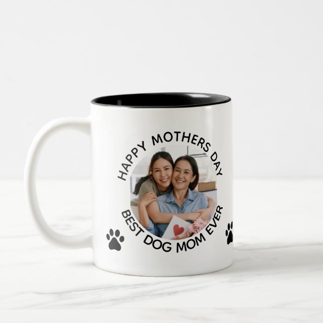 Personalized Dog mom Pet Photo Happy mothersDay  Two-Tone Coffee Mug (Left)
