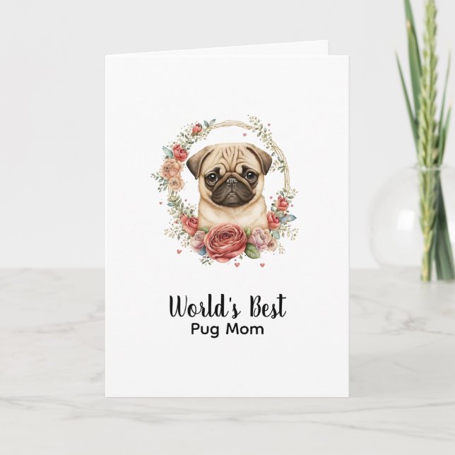 Personalized Dog Mom Pet Pug Mother's Day Holiday Card (Front)