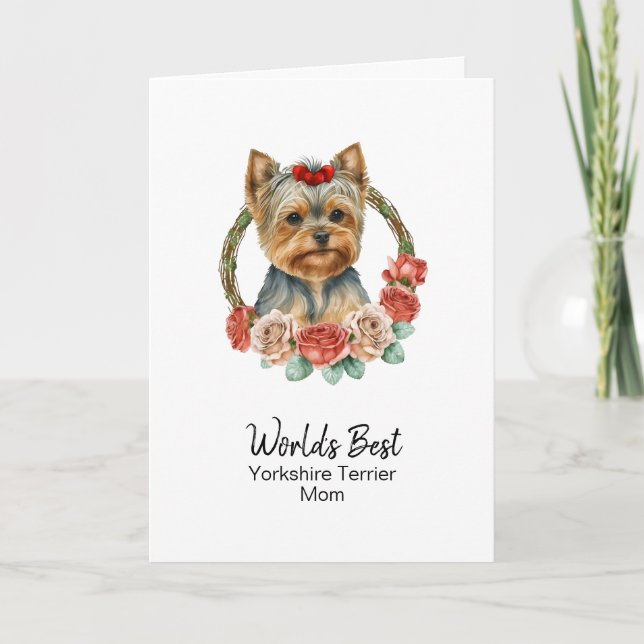 Personalized Dog Mom Yorkshire Terrier Mothers Day Holiday Card (Front)