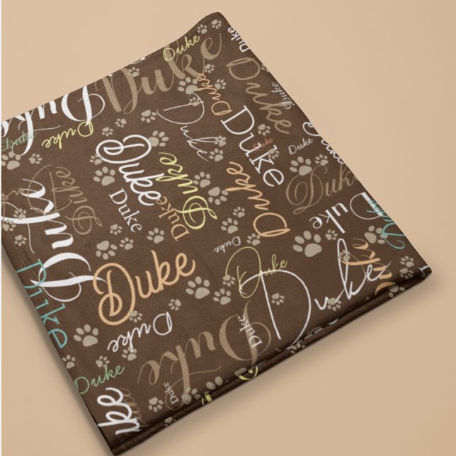 Personalized Dog Name and Paws all over brown Fleece Blanket (Creator Uploaded)