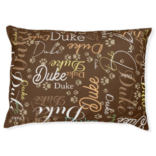 Personalized Dog Name and Paws all over brown Pet Bed