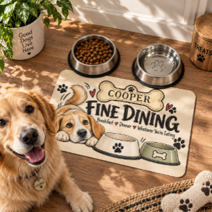 Personalized Dog Name Fine Dining Pet Food Mat