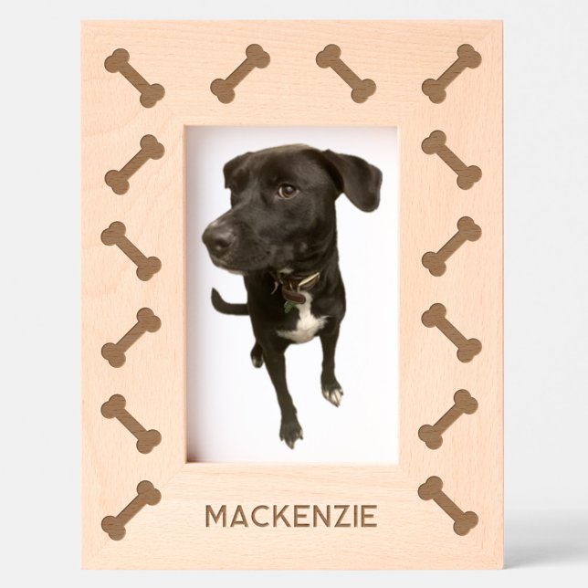 Personalized Dog Name Fun Bones Engraved Frames (Fun personalized dog name bones pattern etched photo frame for dog lovers)