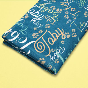 Personalized Dog Name & Paws all over blue Fleece Blanket