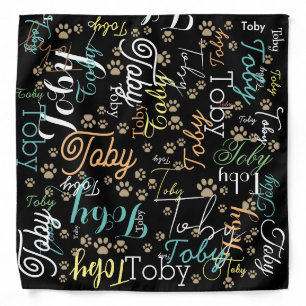 Personalized Dog Name & Paws repeated on black Bandana