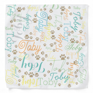 Personalized Dog Name & Paws repeated on white Bandana