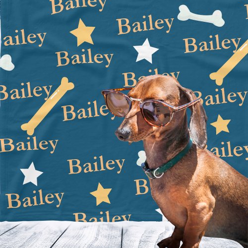 Personalized Dog Name Stars Bones Blue Fleece Blanket