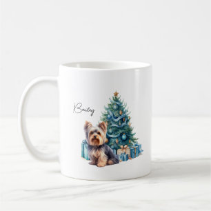 Personalized Dog Name Yorkie with Christmas Tree Coffee Mug