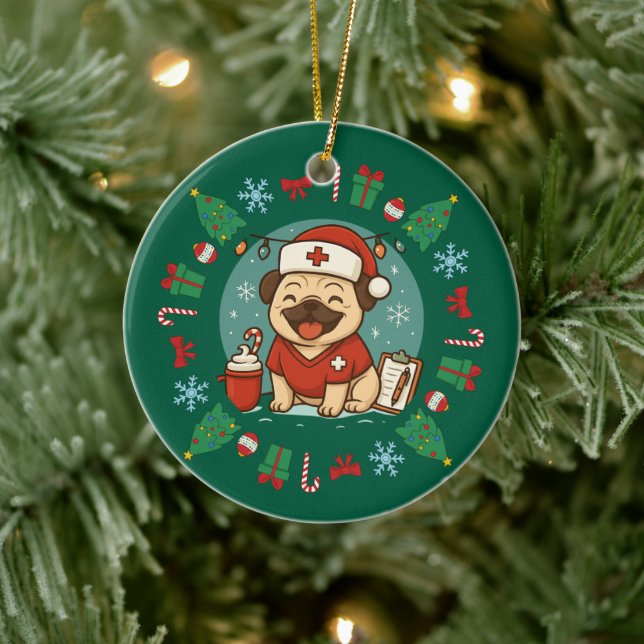 Personalized Dog Nurse Christmas Cute Holiday Pet Ceramic Ornament (Tree)