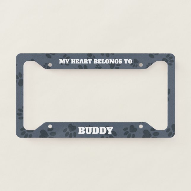 Personalized Dog Paw Grey Pattern License Plate Frame (Front)