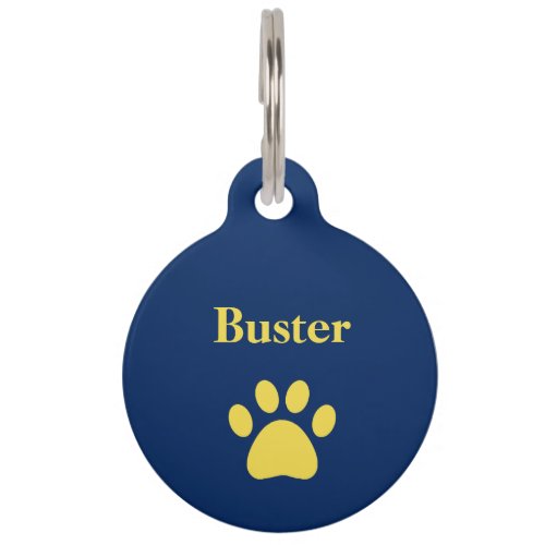 Personalized Dog Paw Print Blue Yellow Pet ID Tag