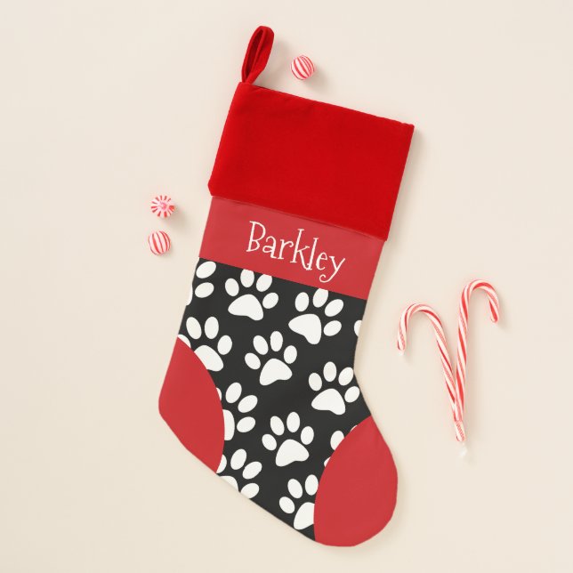 Personalized Dog Paw Print Christmas Christmas Stocking (Front)