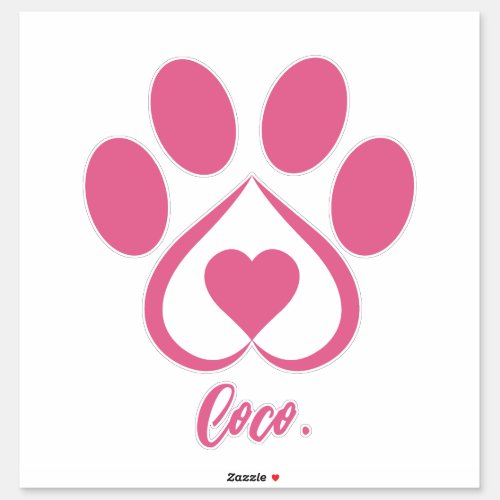 Personalized Dog Paw Print Heart Custom Valentine  Sticker