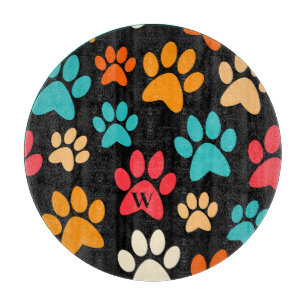 Personalized Dog Paw Print Monogram Dog Lover Cutting Board