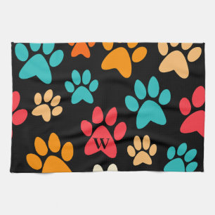 Personalized Dog Paw Print Monogram Dog Lover Kitchen Towel