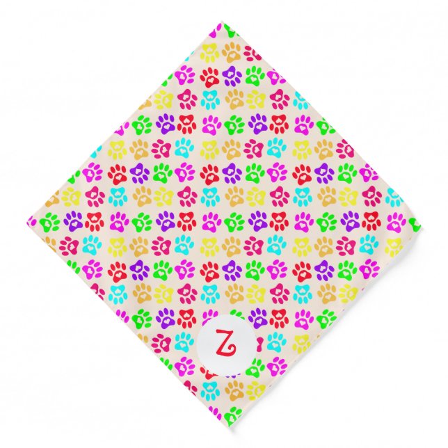 Personalized Dog Paw Print Pattern Bandana (Front)