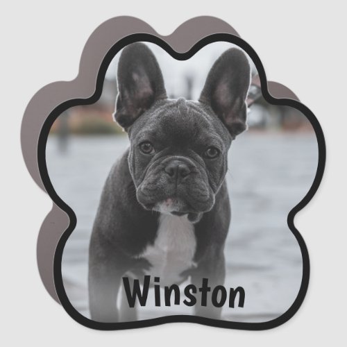 Personalized Dog Paw Print Photo Black Border Car Magnet