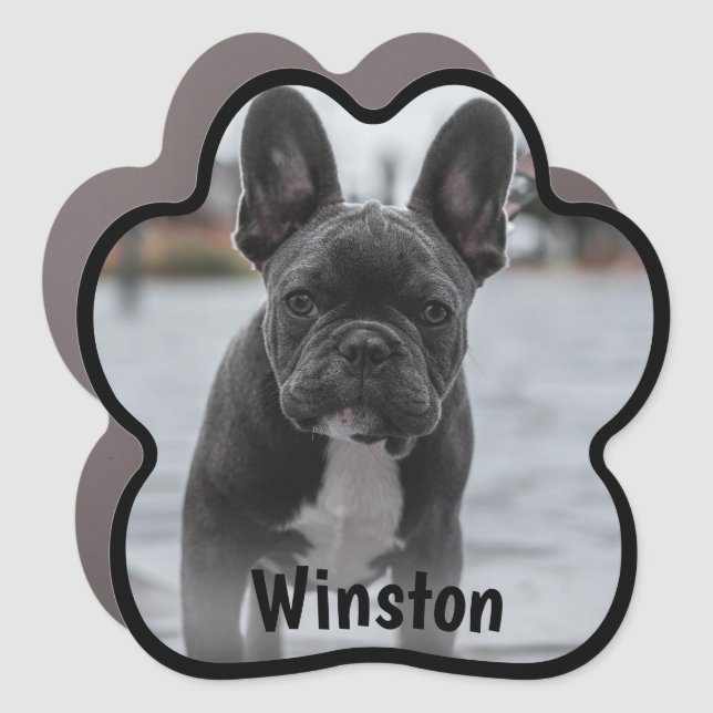 Personalized Dog Paw Print Photo Black Border Car Magnet (Front)