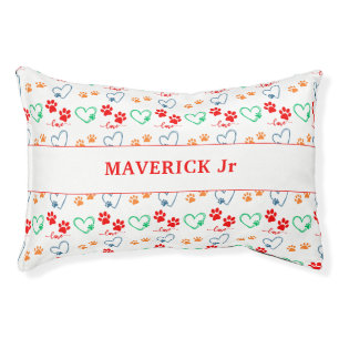 Personalized DOG PAW PRINTS and LOVE HEARTS Pet Bed